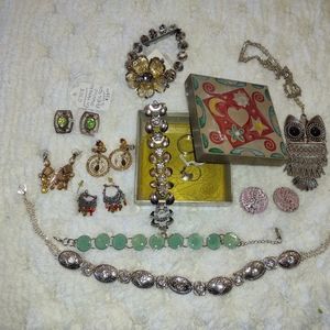 Metal Jewelry Box & Jewelry Bundle